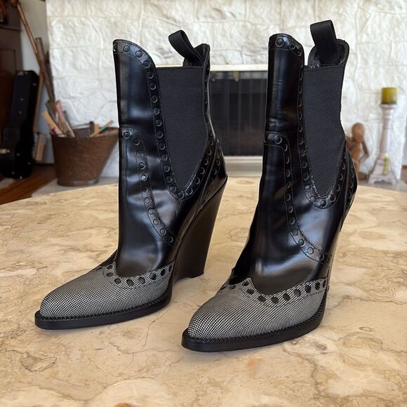 Alexander Wang Leather Wingtip Cowboy Wedge Booties - Picture 6 of 15